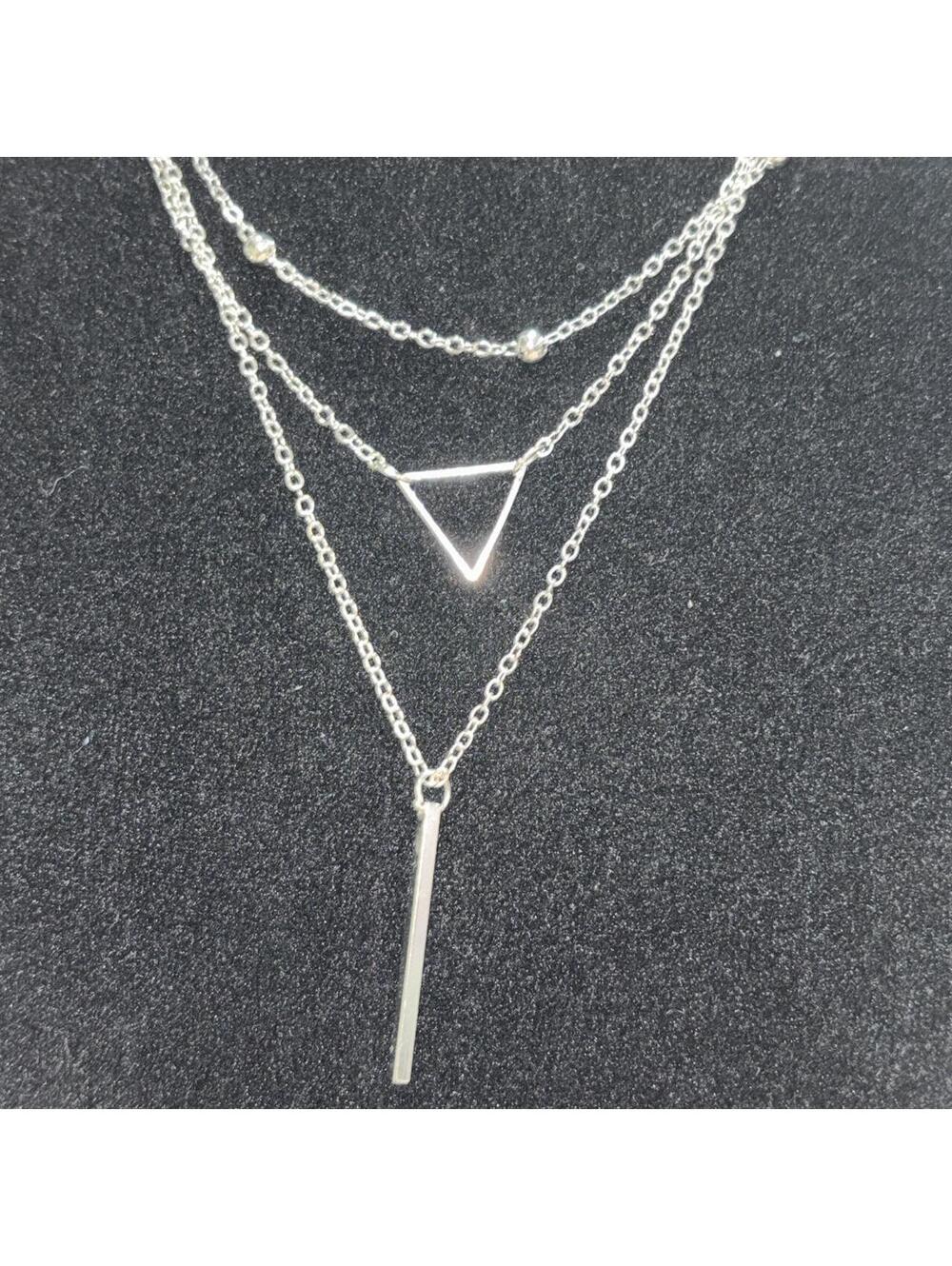 Layered Silver Tone Geometric Pendant Necklace